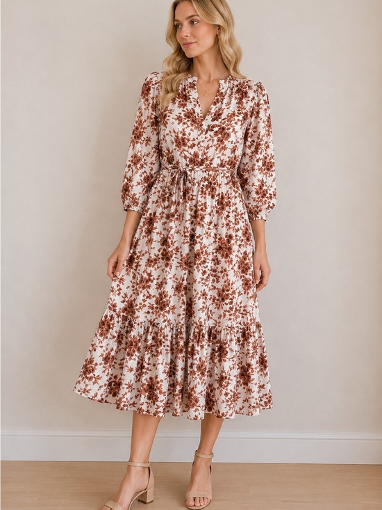 Tuckernuck Dresses & Skirts - Tuckernuck MILLE Cream Maxi Dress with Rust Floral Print Size small